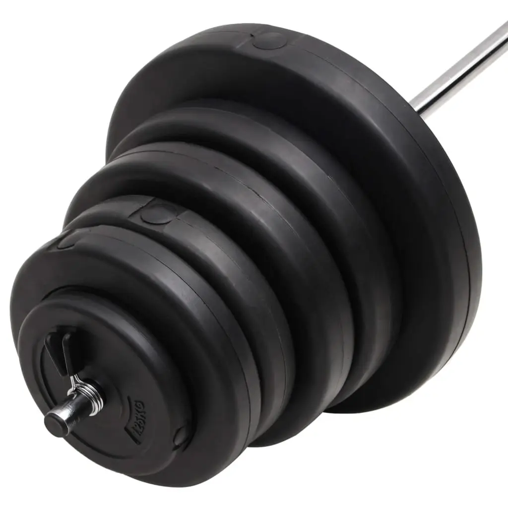 Barbell with Plates Black 90 kg Chrome Plated Steel Weightlifting Set for Home Gym Strength Training