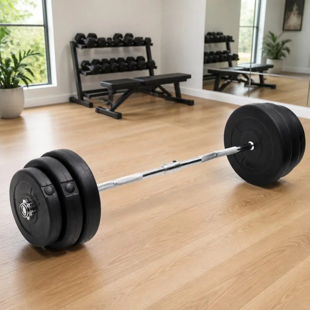 Curl Barbell Set Black 90 kg Chrome Plated Steel Weightlifting Free Weights Training