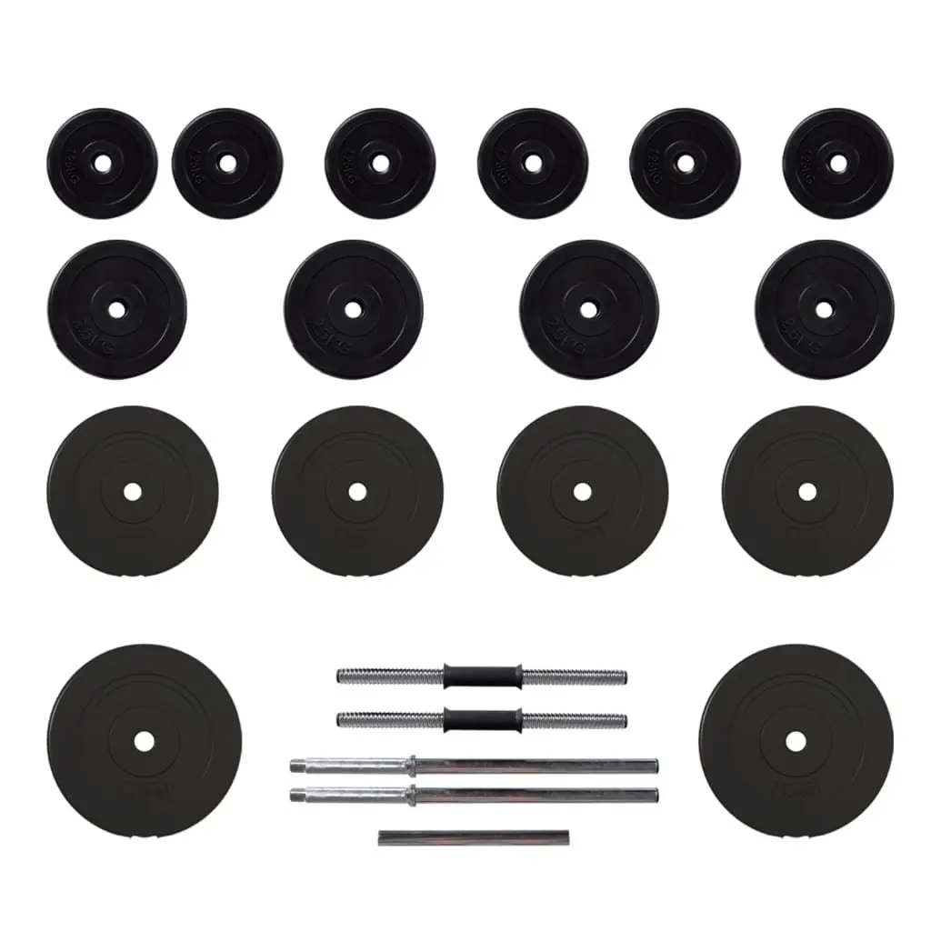 Barbell and Dumbbell Weight Plates Set Black 60kg Durable Chrome Plated Steel Home Gym Training Free Weights