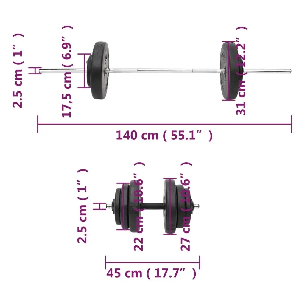Barbell and Dumbbell Weight Plates Set Black 60kg Durable Chrome Plated Steel Home Gym Training Free Weights