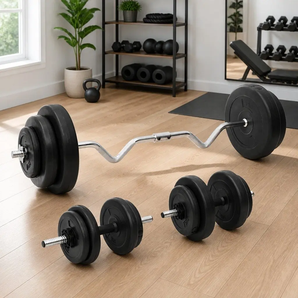 Barbell and Dumbbell Weight Set Black 60kg Steel Construction Interchangeable Weight Plates