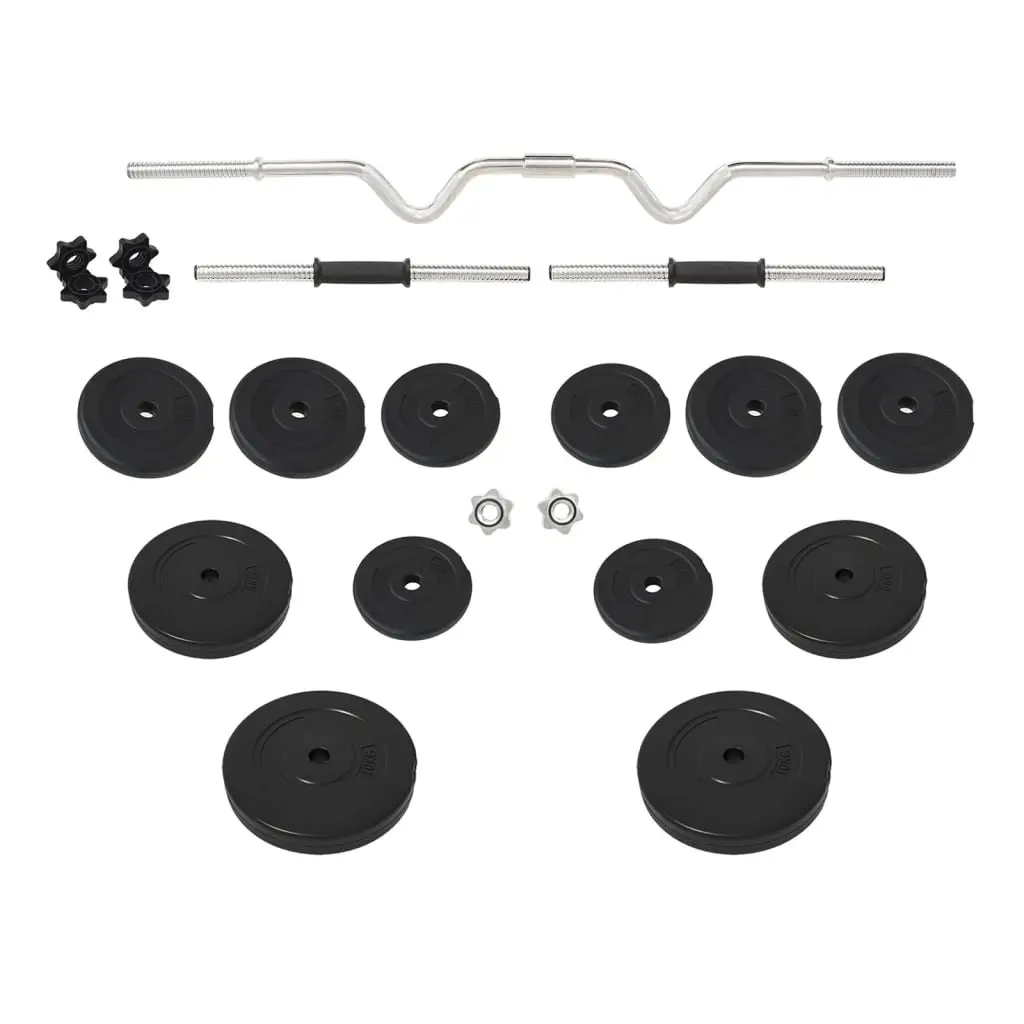 Barbell and Dumbbell Weight Set Black 60kg Steel Construction Interchangeable Weight Plates