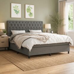 Queen Size Box Spring Bed with Adjustable Headboard