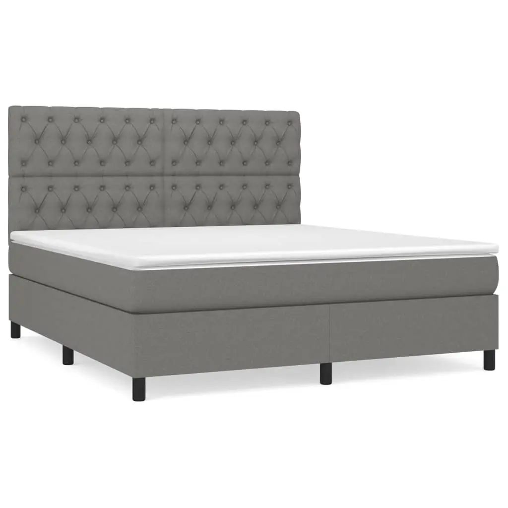 Box Spring Bed Dark Grey Queen Size Adjustable Headboard with Mattress