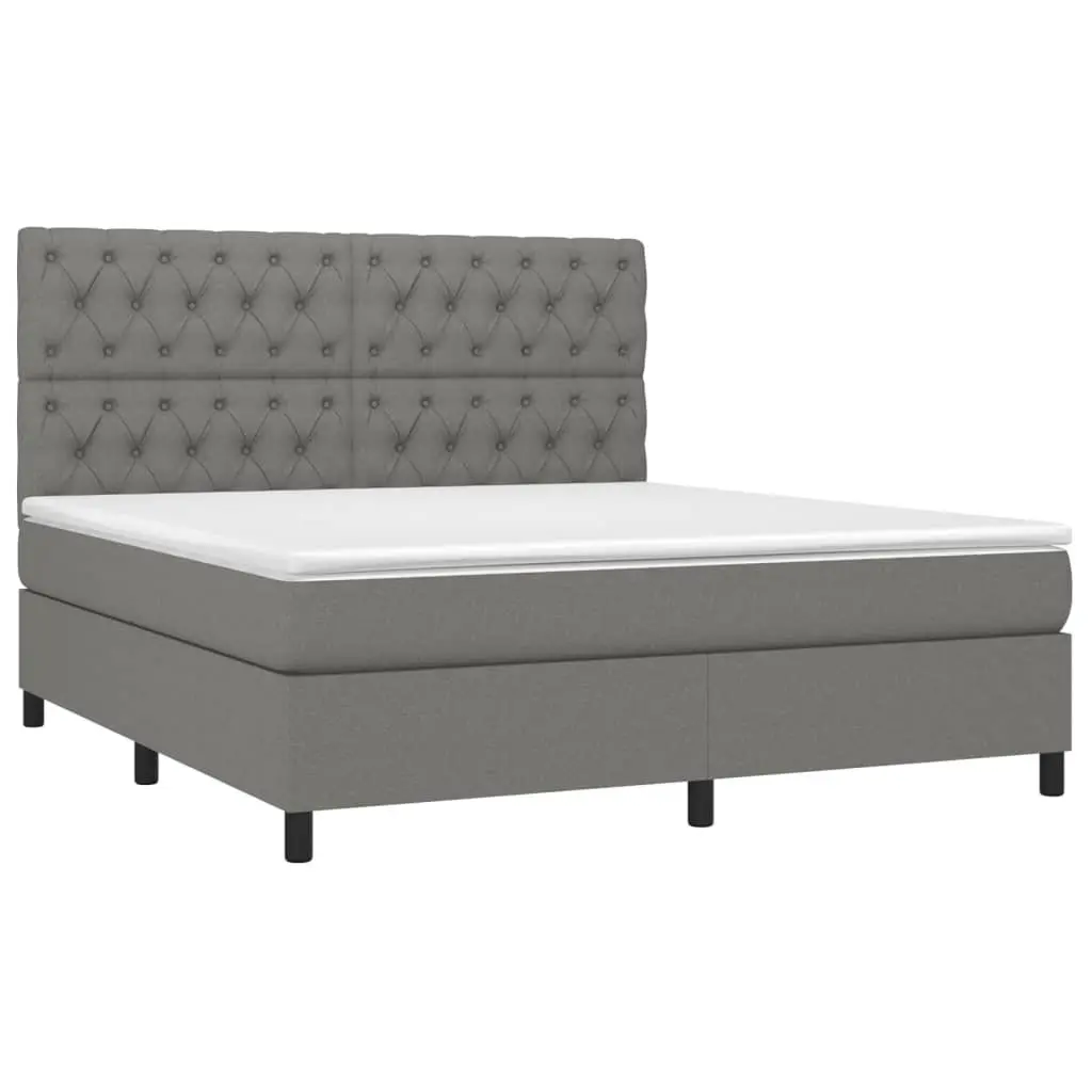 Box Spring Bed Dark Grey Queen Size Adjustable Headboard with Mattress