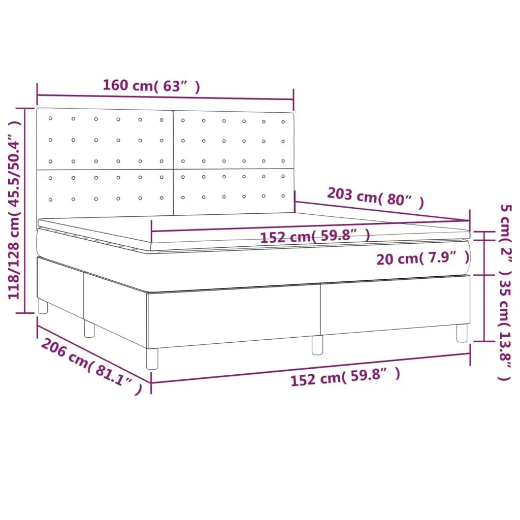 Queen Size Box Spring Bed Dark Grey 153x203 cm Pocket Spring Mattress with Adjustable Headboard and Slatted Base