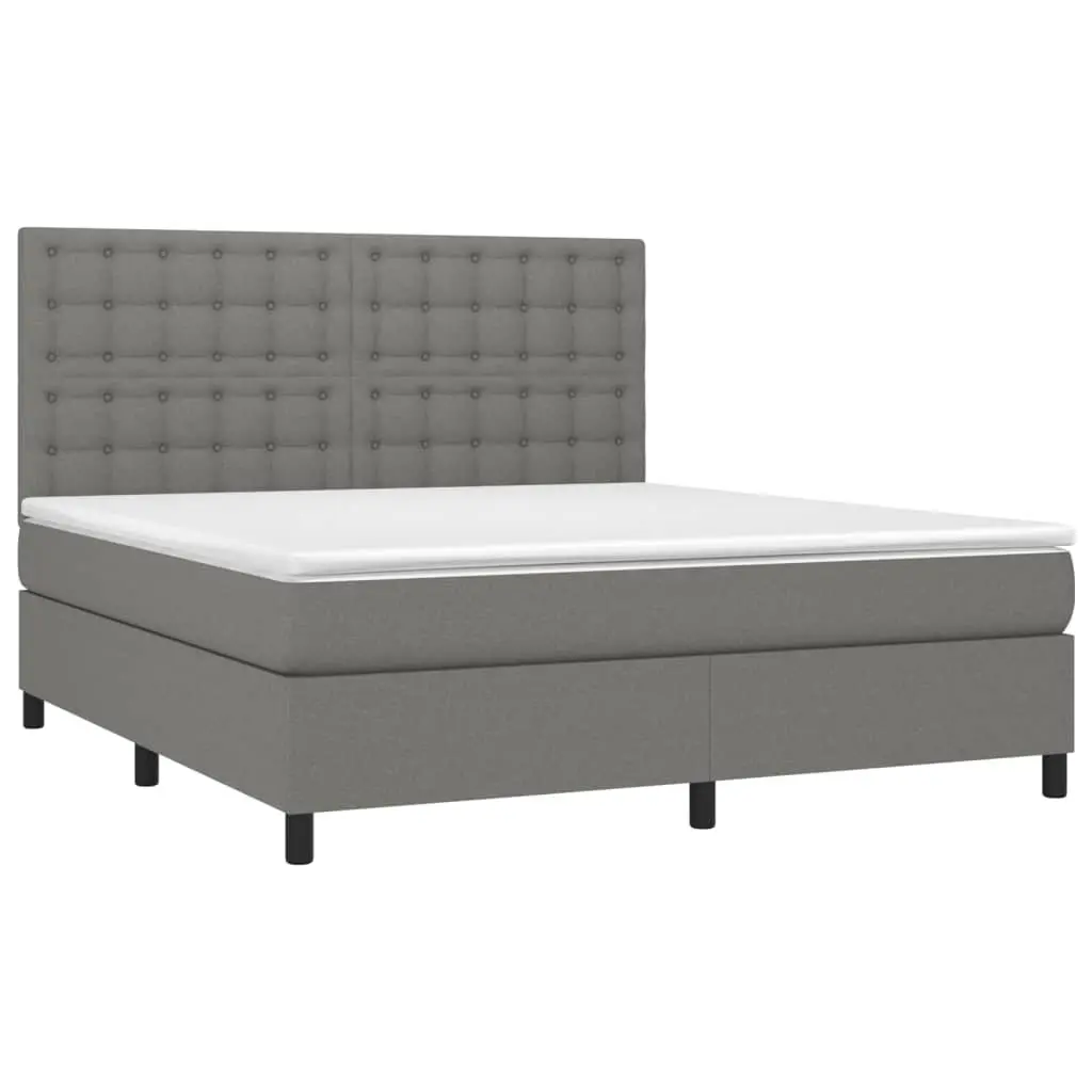 Queen Size Box Spring Bed Dark Grey 153x203 cm Pocket Spring Mattress with Adjustable Headboard and Slatted Base