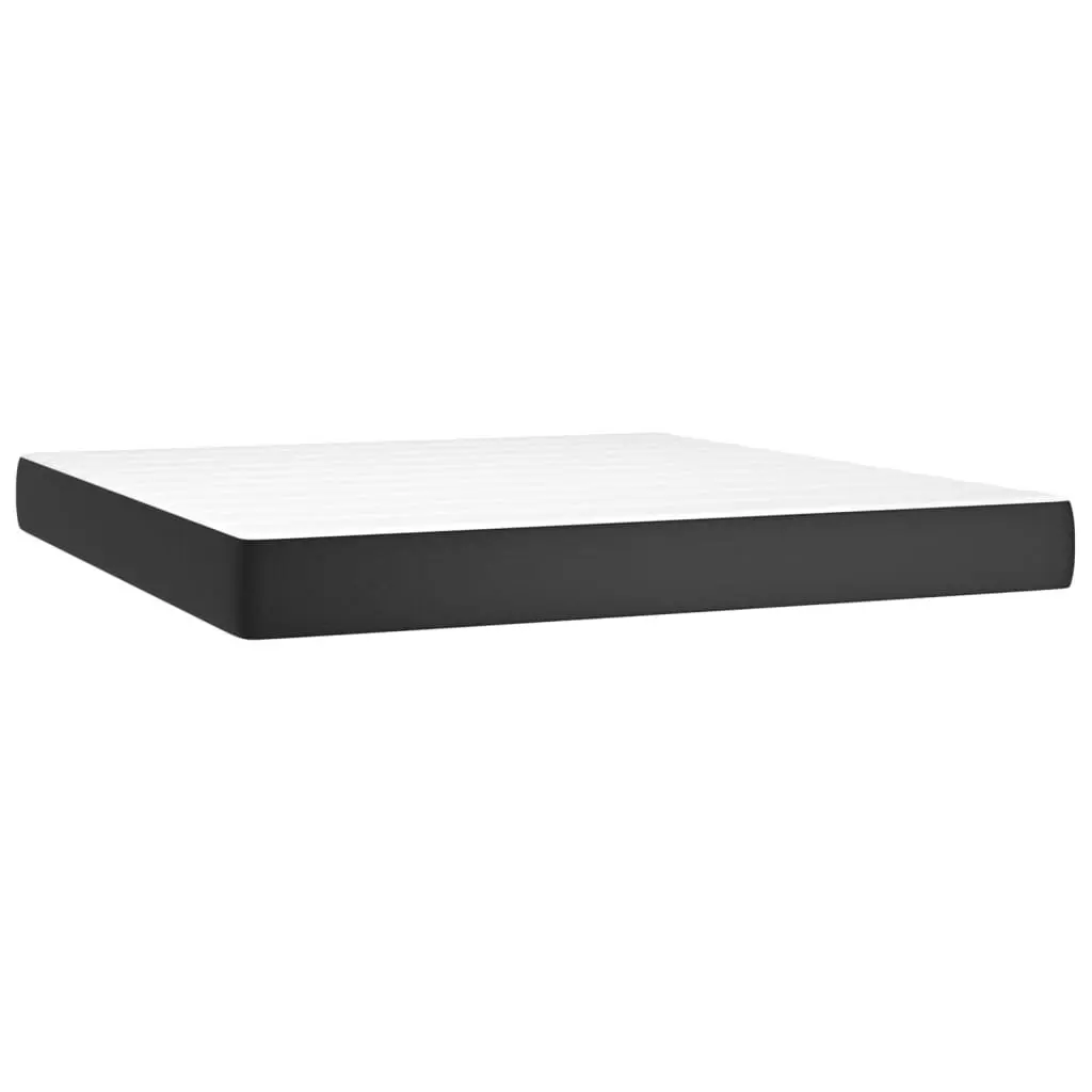 Box Spring Bed Black Queen Size Faux Leather Frame with Pocket Spring Mattress