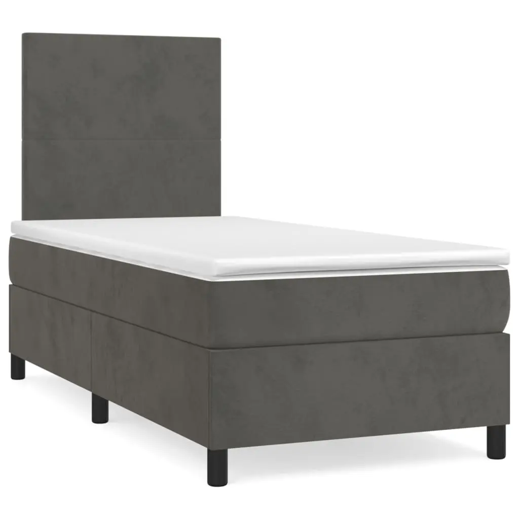 Box Spring Bed Dark Grey King Single 106x203cm Velvet Adjustable Headboard Pocket Spring Mattress