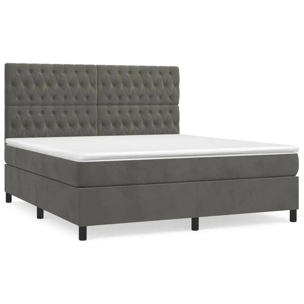 Queen Size Box Spring Bed with Pocket Mattress Velvet Headboard 153x203 cm Grey