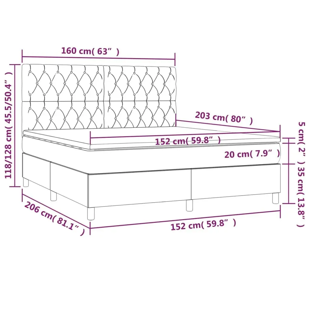 Queen Size Box Spring Bed with Pocket Mattress Velvet Headboard 153x203 cm Grey