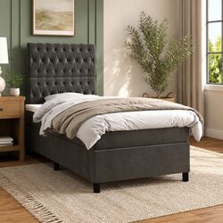 Box Spring Bed King Single with Pocket Spring Mattress Grey Velvet 106x203 cm