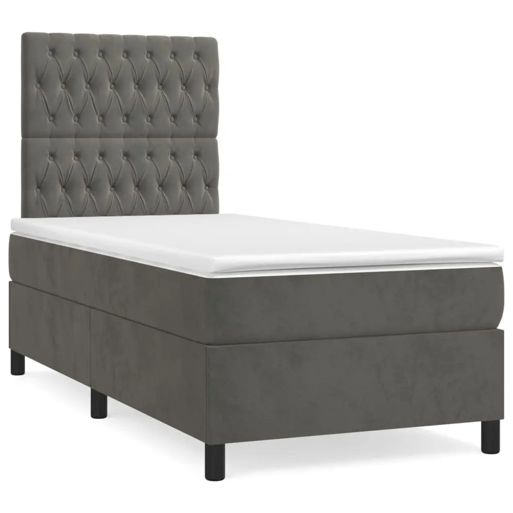 Box Spring Bed Grey Velvet King Single Pocket Spring Mattress 106x203 cm