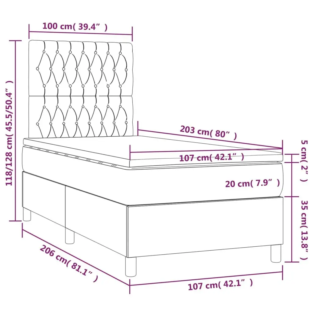 Box Spring Bed Grey Velvet King Single Pocket Spring Mattress 106x203 cm