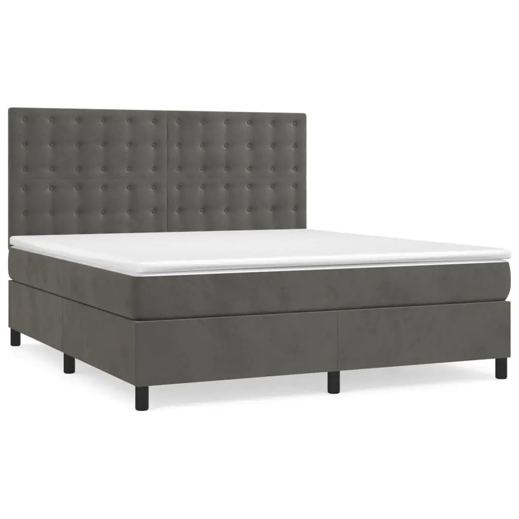 Queen Size Box Spring Bed Grey Velvet Adjustable Headboard Pocket Spring Mattress