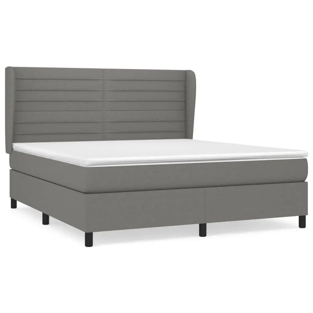 Box Spring Bed Dark Grey Queen Size Adjustable Headboard Integrated Pocket Spring Mattress