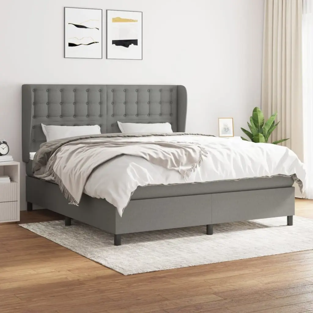 Box Spring Bed Dark Grey Queen Adjustable Headboard Pocket Spring Mattress