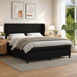 Queen Size Box Spring Bed with Pocket Spring Mattress Black Faux Leather