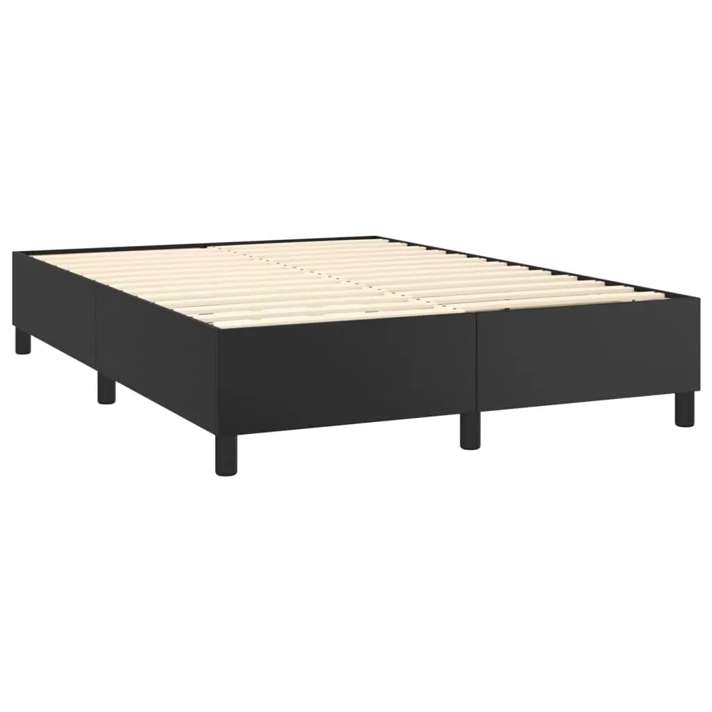 Queen Size Box Spring Bed Black Faux Leather Adjustable Headboard Pocket Spring Mattress