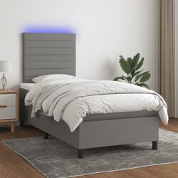 Compact Box Spring Bed with LED Headboard King Single 106x203cm Grey
