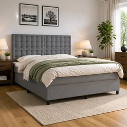 Queen Bed with LED Headboard Grey 153x203cm