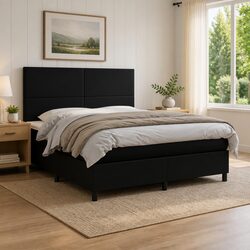 Queen Size Box Spring Bed with Pocket Spring Mattress LED Headboard Black Faux