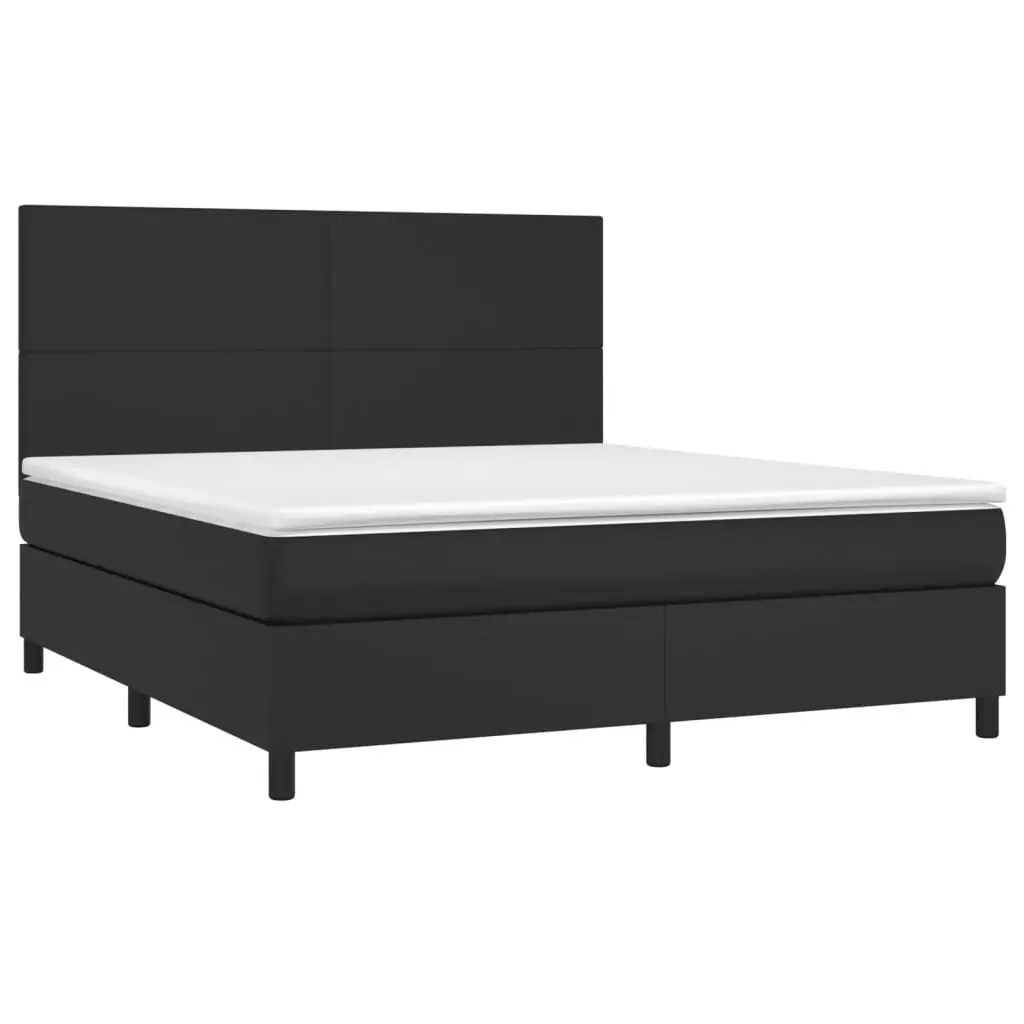 Box Spring Bed Black Queen Size Pocket Spring Mattress LED Headboard Faux Leather