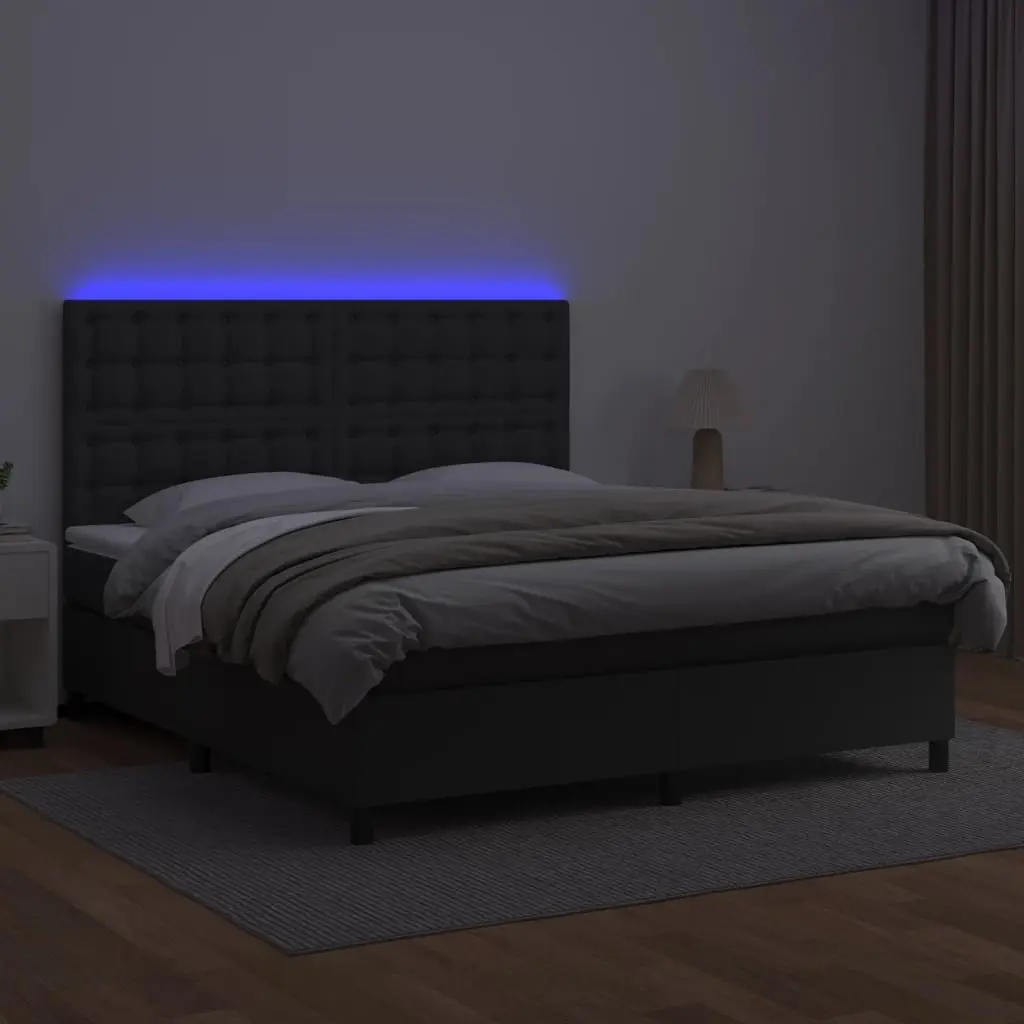 Box Spring Bed Black Queen Size Adjustable Headboard Pocket Spring Mattress with LED Lighting