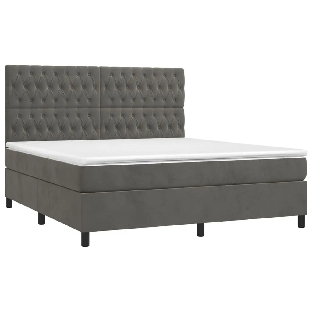 Queen Size Box Spring Bed with Pocket Spring Mattress LED Headboard Grey Velvet