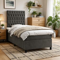 King Single Bed with Velvet Headboard