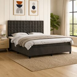 Queen Size Box Spring Bed with Pocket Spring Mattress, Grey
