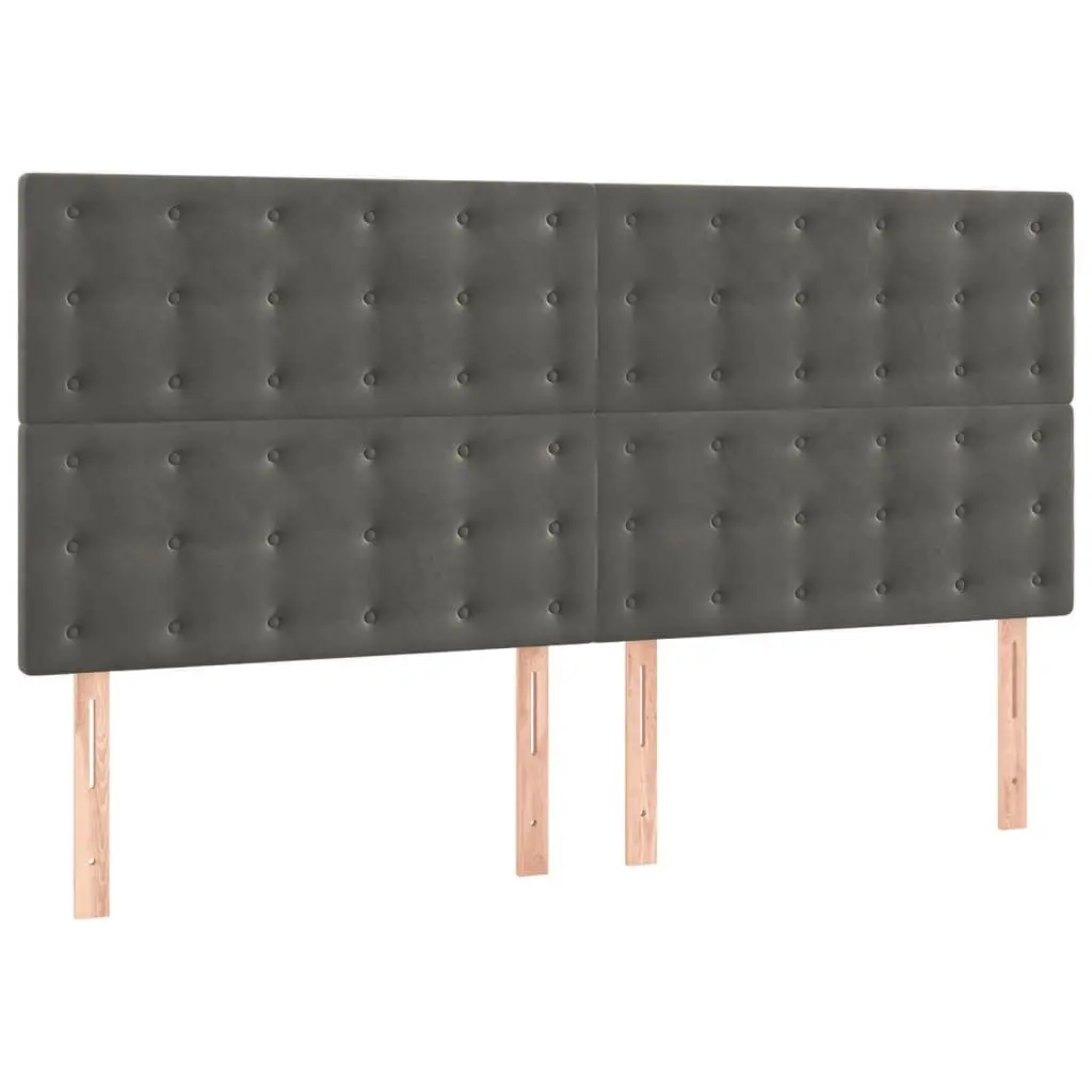 Box Spring Bed Grey Velvet Queen Size LED Lights Pocket Spring Mattress