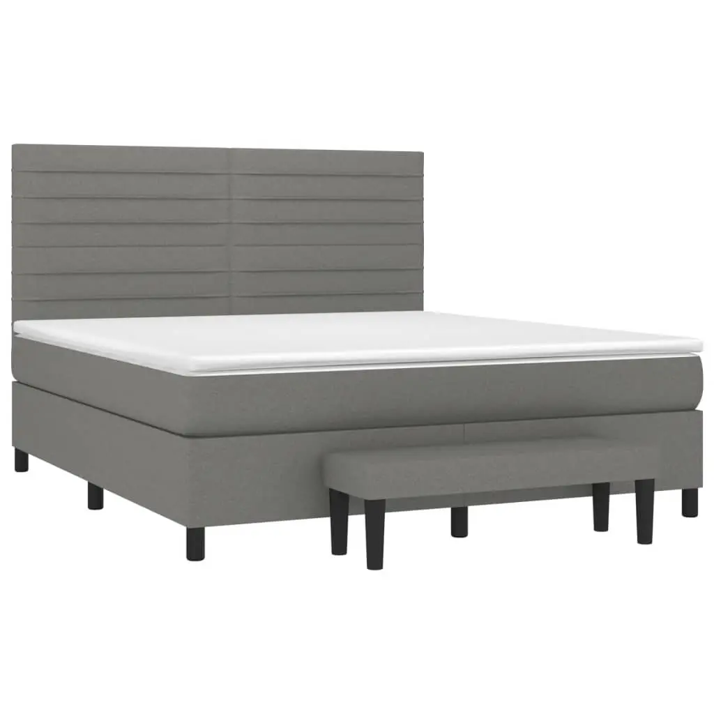 Queen Bed with Mattress Dark Grey Fabric Adjustable Headboard