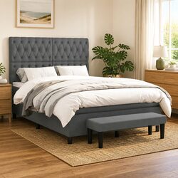 Double Box Spring Bed with Pocket Mattress Adjustable Headboard Grey 137x187cm