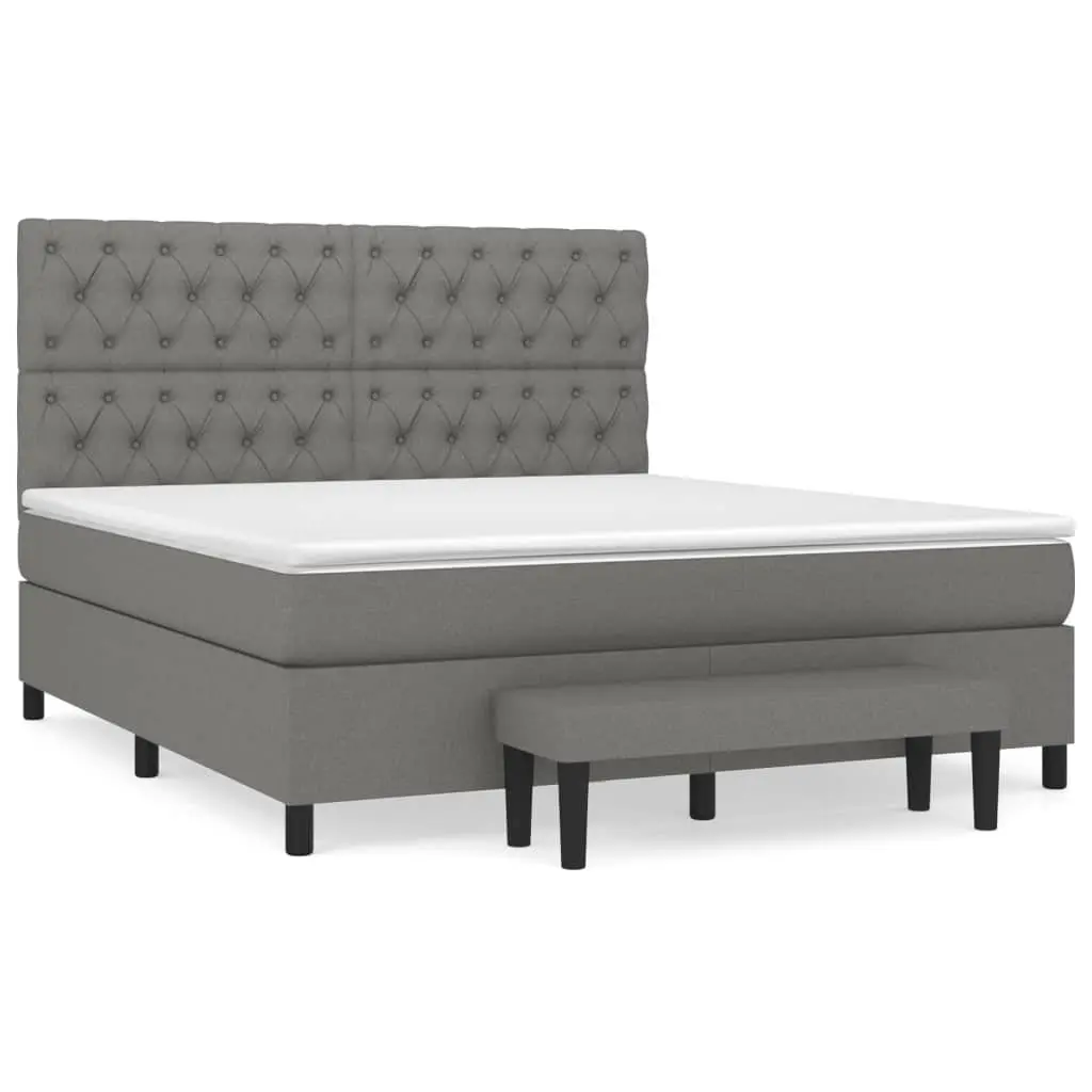 Box Spring Bed Dark Grey Queen Size Adjustable Headboard Pocket Spring Mattress
