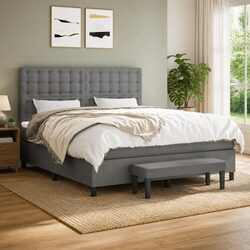 Queen Size Bed with Pocket Spring Mattress, Grey