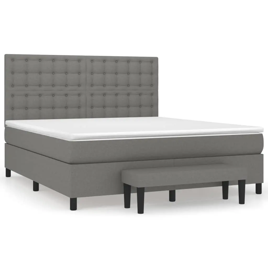 Queen Box Spring Bed Dark Grey Fabric Adjustable Headboard