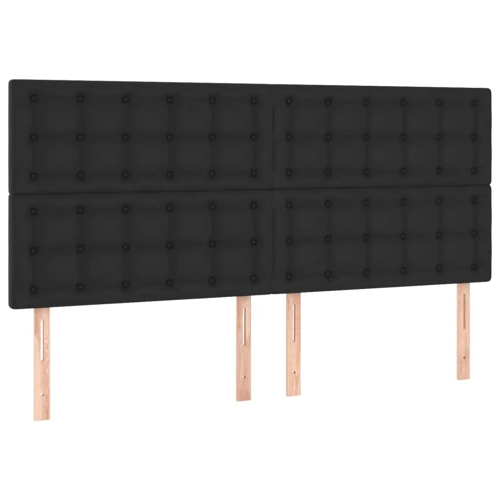 Queen Size Bed Black Faux Leather Pocket Spring Mattress Adjustable Headboard