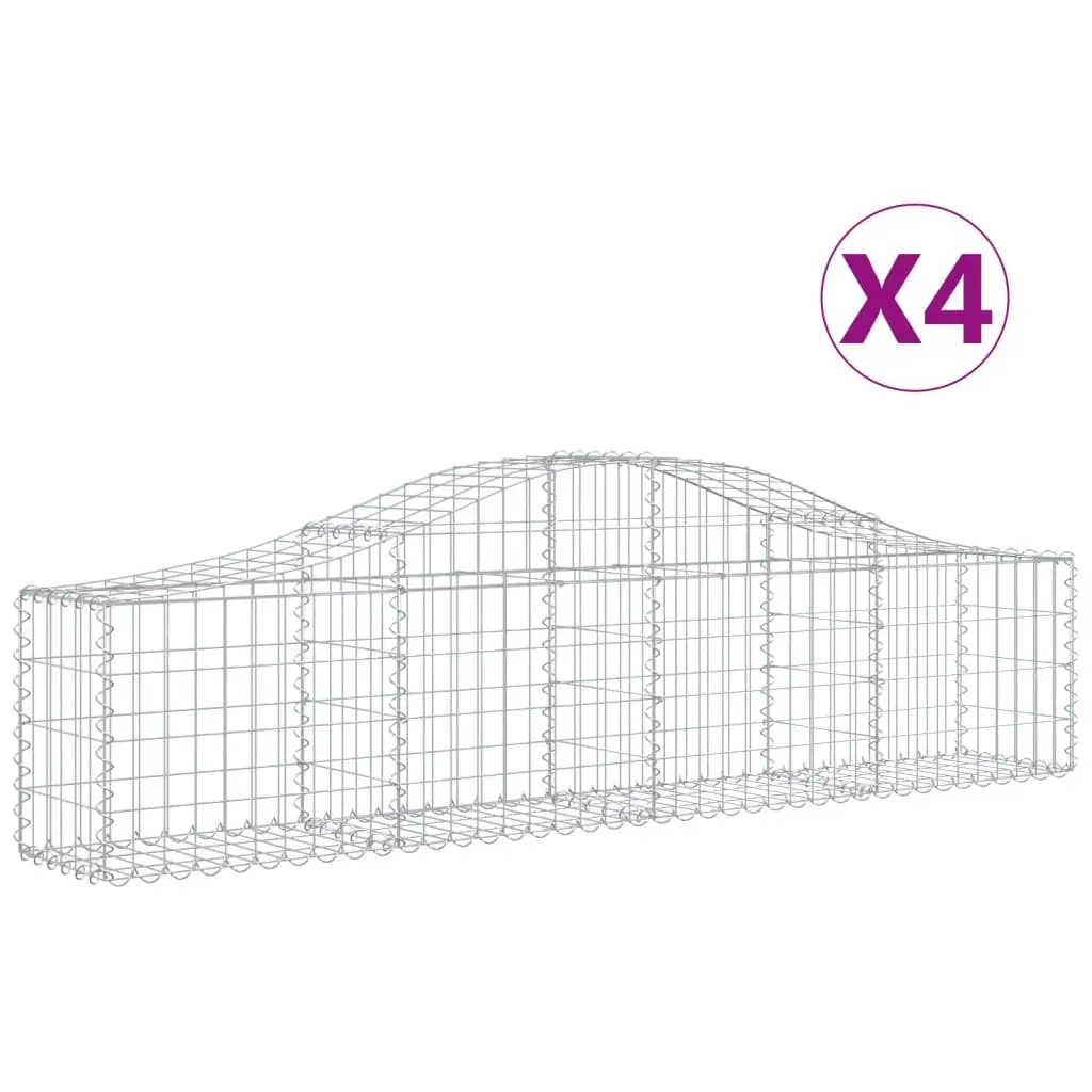 Arched Gabion Baskets Silver 200 x 30 x 40/60 cm Decorative Garden Barrier Sound-Insulating Outdoor 4 Piece