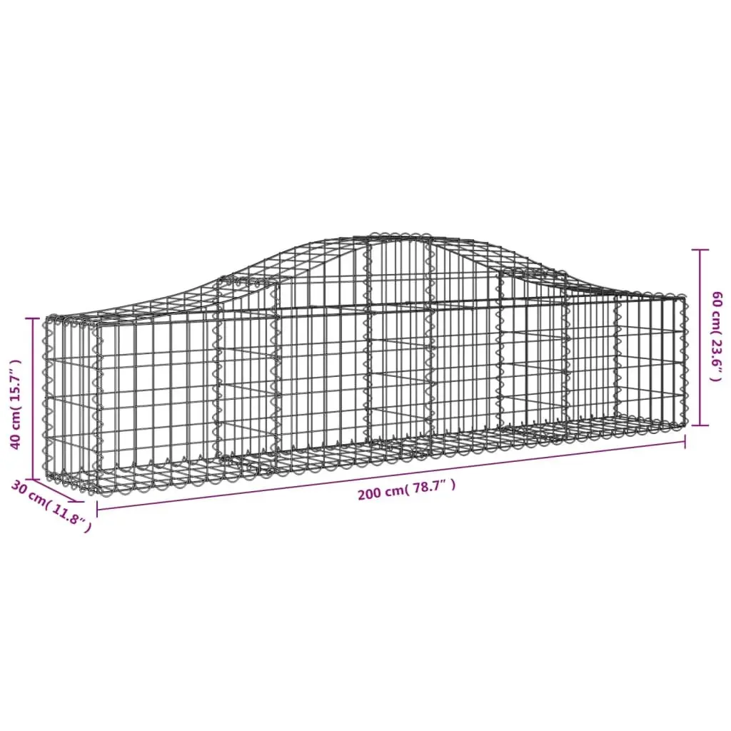 Arched Gabion Baskets Silver 200 x 30 x 40/60 cm Decorative Garden Barrier Sound-Insulating Outdoor 4 Piece