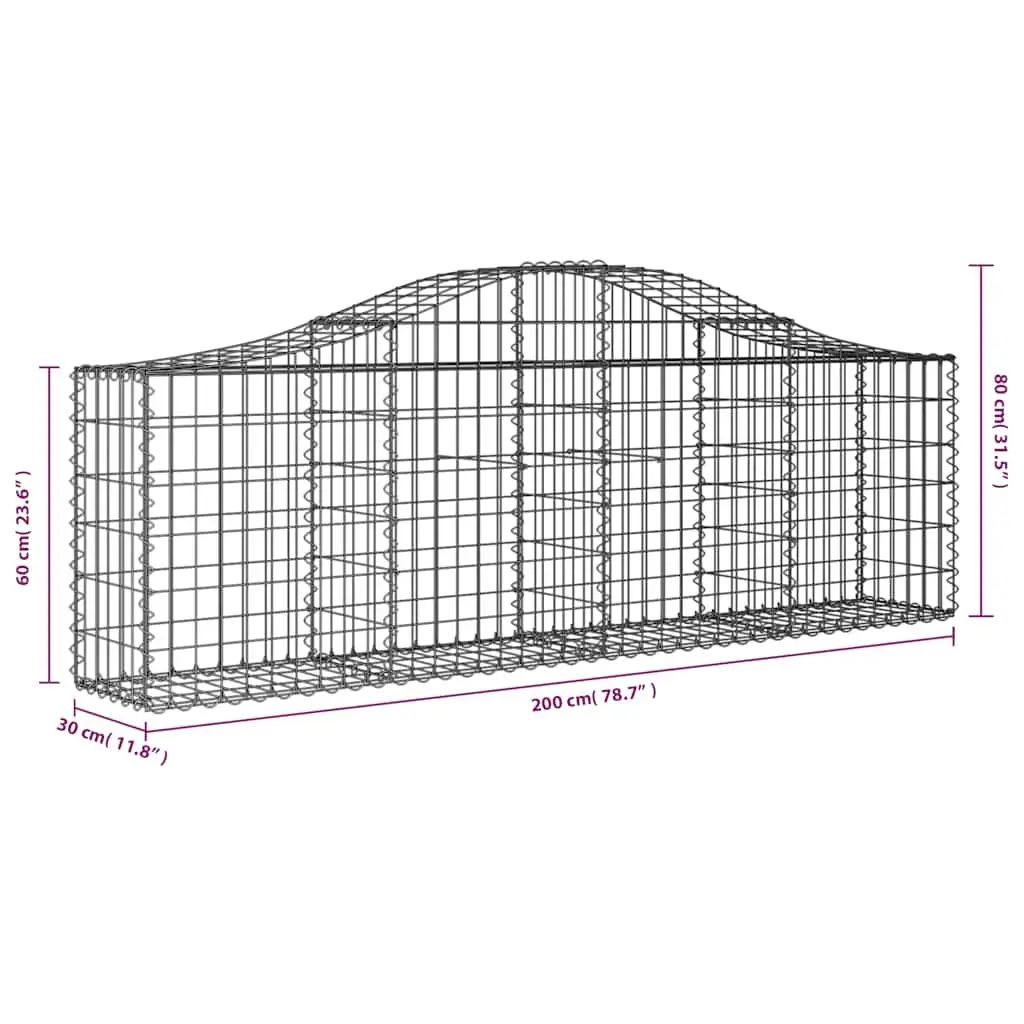 Arched Gabion Baskets Silver 200 x 30 x 60/80 cm Decorative Garden Barriers 2 Piece