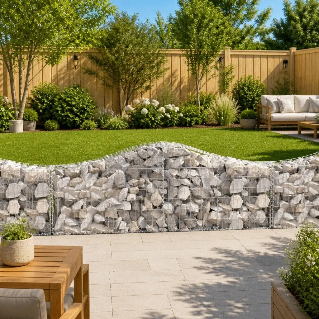 Arched Gabion Baskets Silver 5 Piece Garden Barriers Decorative Retaining Walls Outdoor