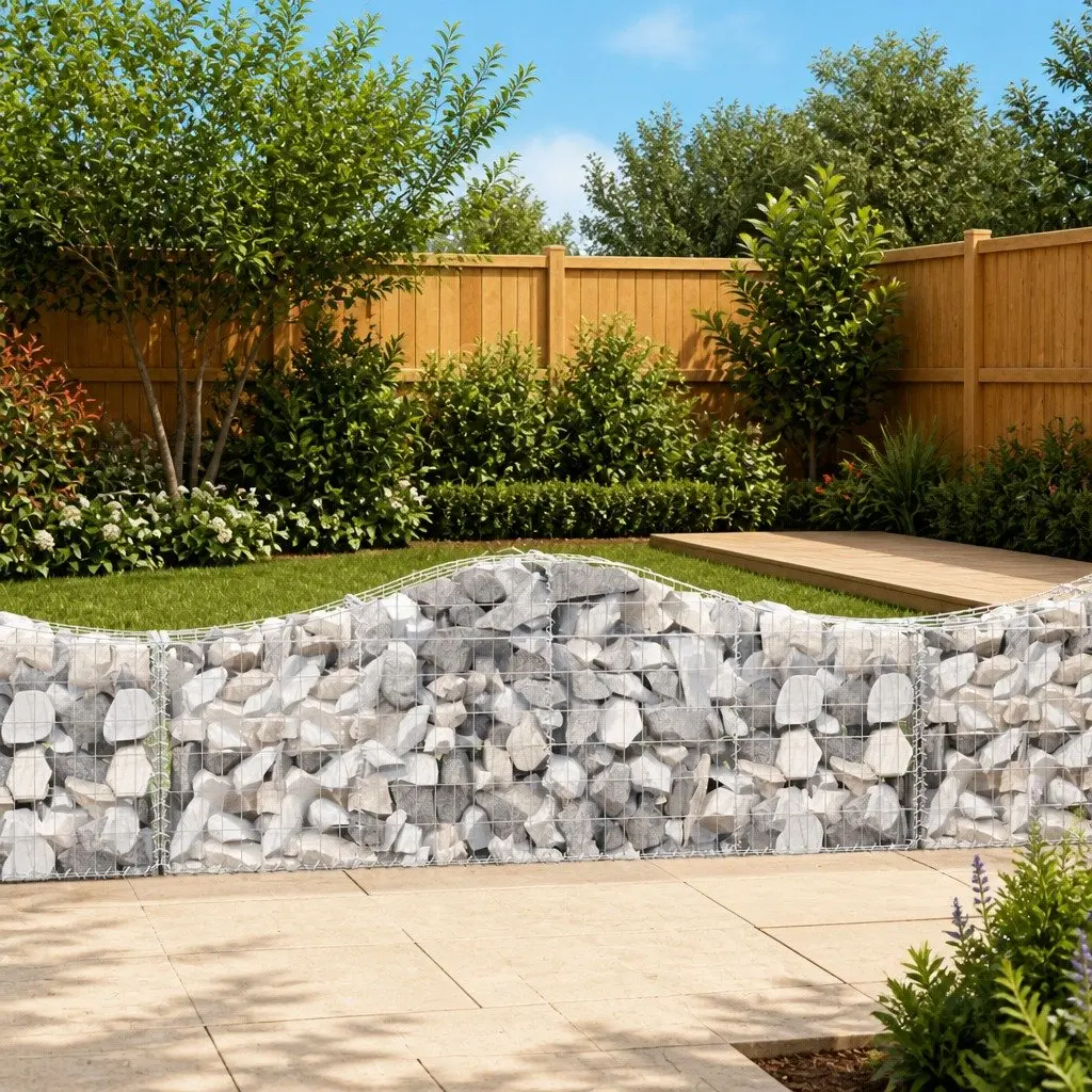 Arched Gabion Baskets Silver 7 Piece Decorative Garden Barriers Sound-Insulating Retaining Walls