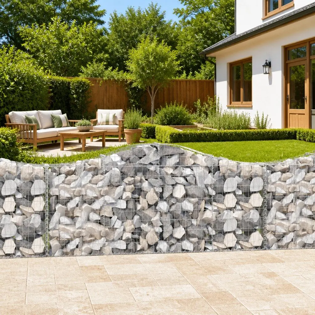Arched Gabion Baskets Silver 5 Piece Durable Corrosion Resistant Garden Retaining Wall Barriers