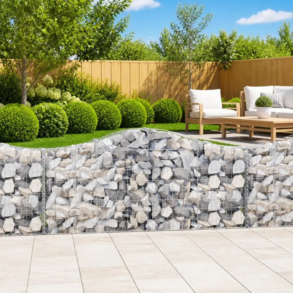 Arched Gabion Baskets Silver 6 Piece Garden Barrier Decorative Outdoor Retaining Wall