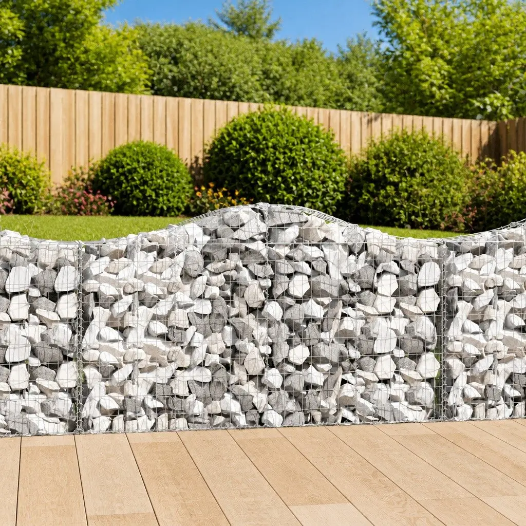 Arched Gabion Baskets Silver 3 Piece Garden Barrier Retaining Wall Decorative Stone Cage