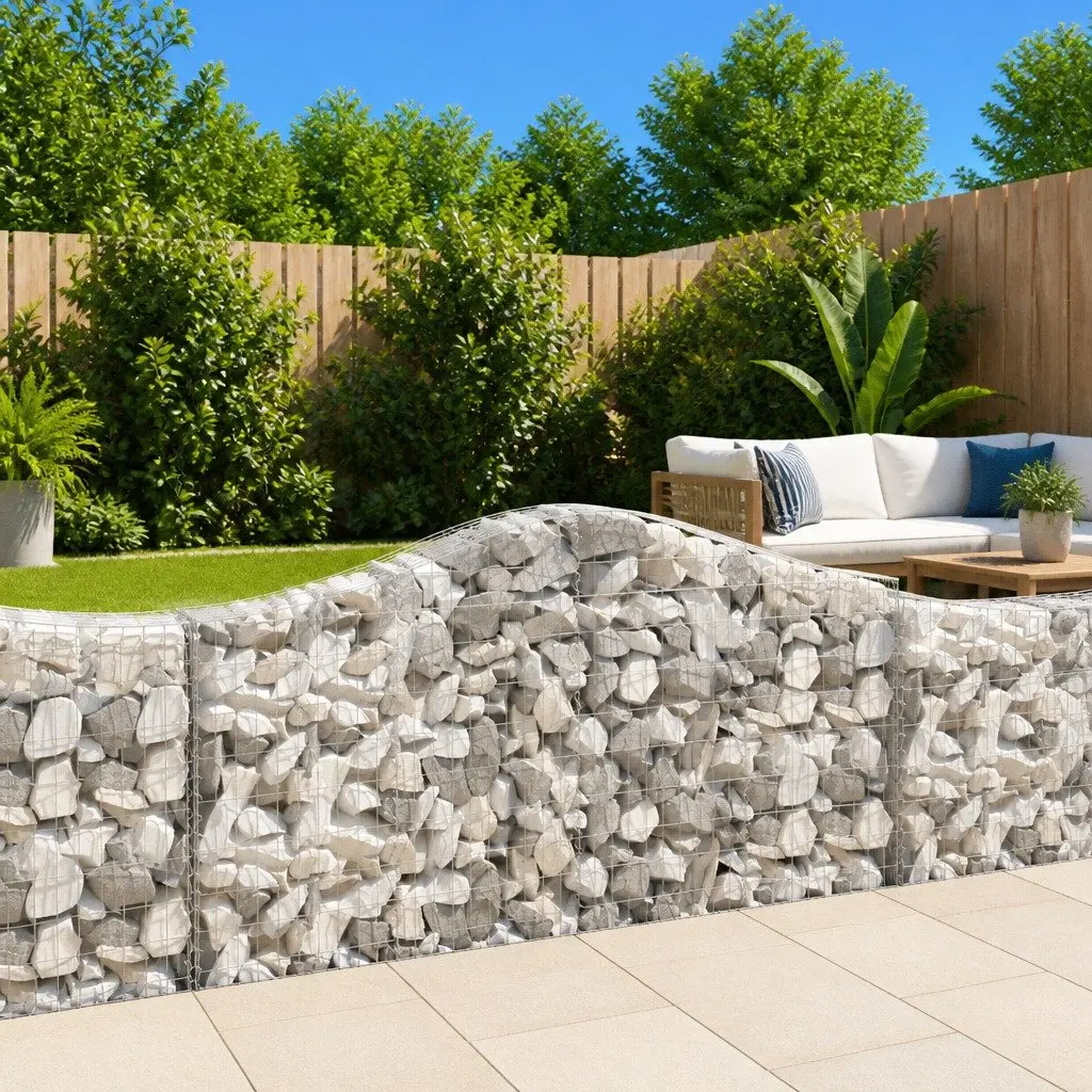 Arched Gabion Baskets Silver 7 Piece Garden Barrier Retaining Wall Outdoor Decorative