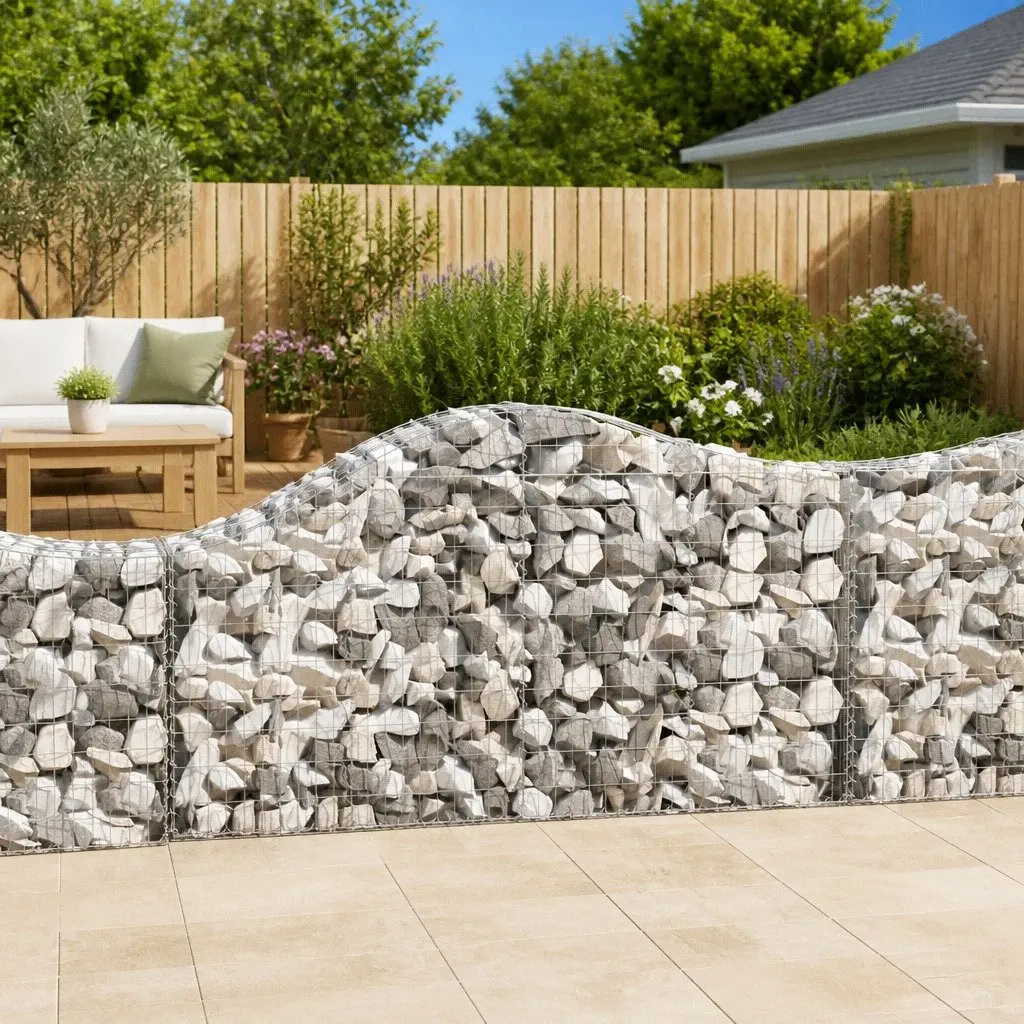 Arched Gabion Baskets Silver 9 Piece Garden Barrier Retaining Wall Decorative Outdoor