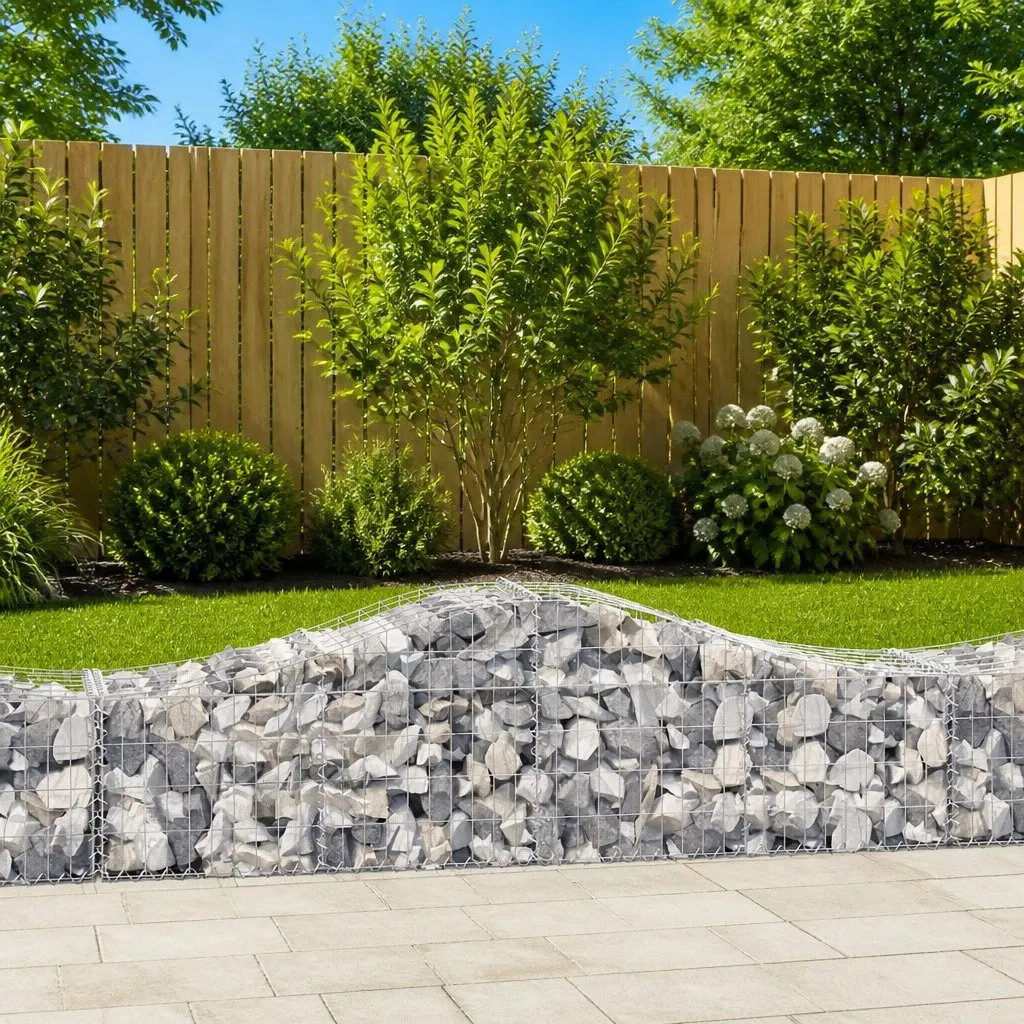 Arched Gabion Baskets Silver 2pc Decorative Garden Barrier Outdoor Fencing