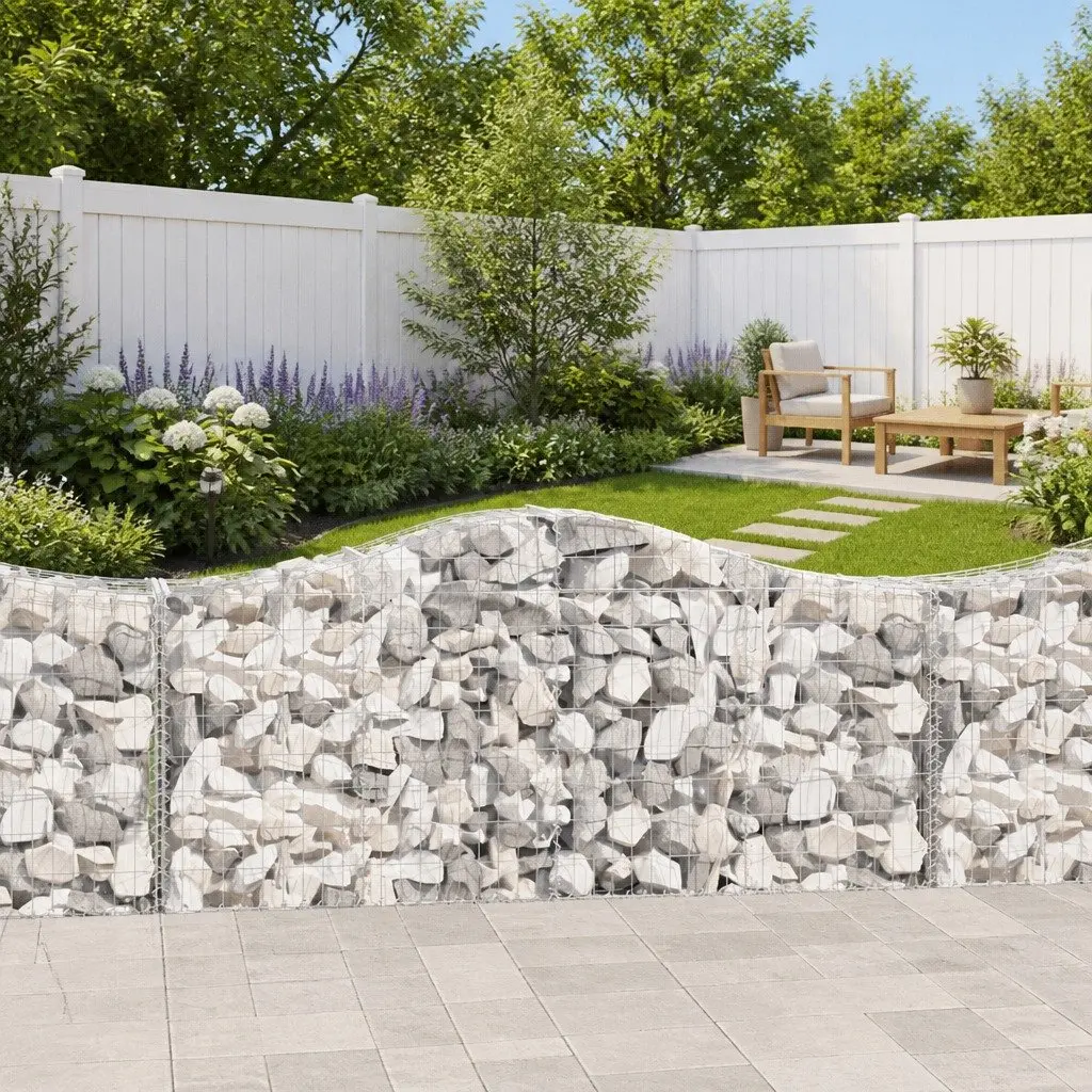 Arched Gabion Baskets Silver 13 Piece Garden Barrier Retaining Wall Decorative Outdoor